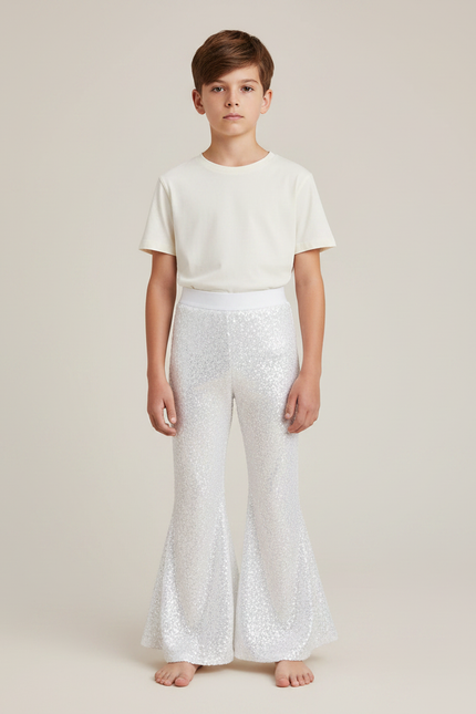Pantalon Patte D'Éléphant Blanc Pailleté Évasé Scintillant Enfant - Argenté Polyester