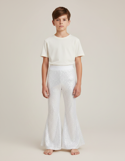 Pantalon Patte D'Éléphant Blanc Pailleté Évasé Scintillant Enfant - Argenté Polyester