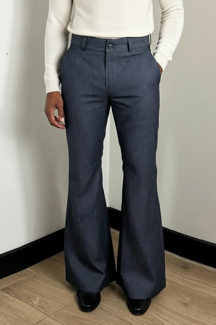 Pantalon Patte D'Éléphant Homme, Denim Bleu, Coupe Évasée, Vintage - Jean