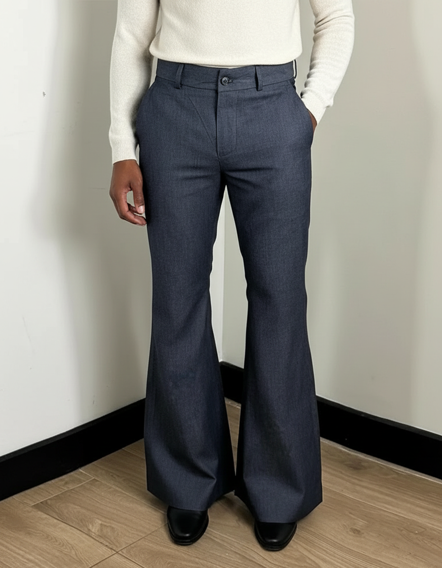 Pantalon Patte D'Éléphant Homme, Denim Bleu, Coupe Évasée, Vintage - Jean