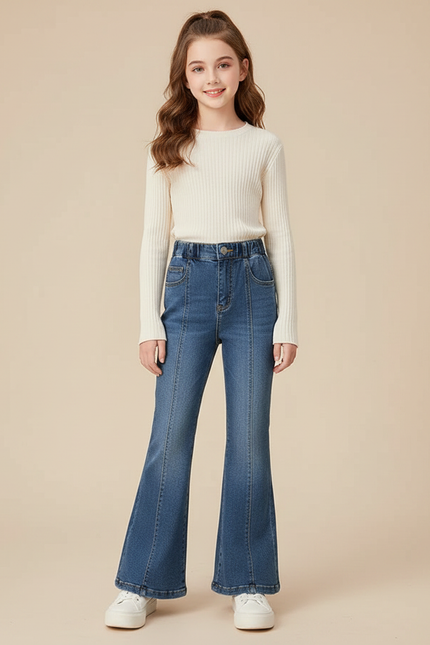 Pantalon Patte D'Éléphant Jean Bleu Évasé Fille Élégant