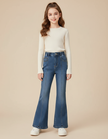 Pantalon Patte D'Éléphant Jean Bleu Évasé Fille Élégant