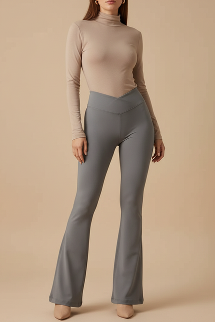 Pantalon Patte D'Éléphant Gris Taille Haute V-shaped Yoga - Polyester