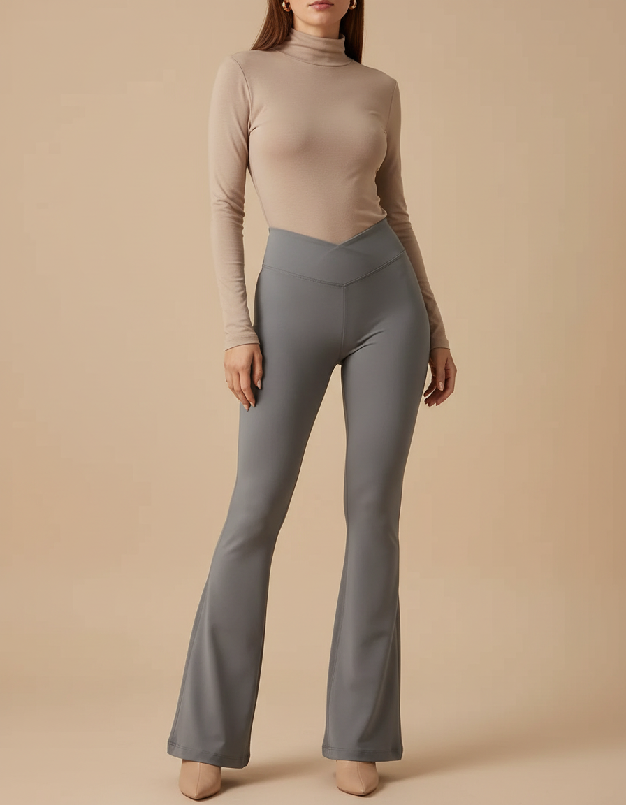 Pantalon Patte D'Éléphant Gris Taille Haute V-shaped Yoga - Polyester