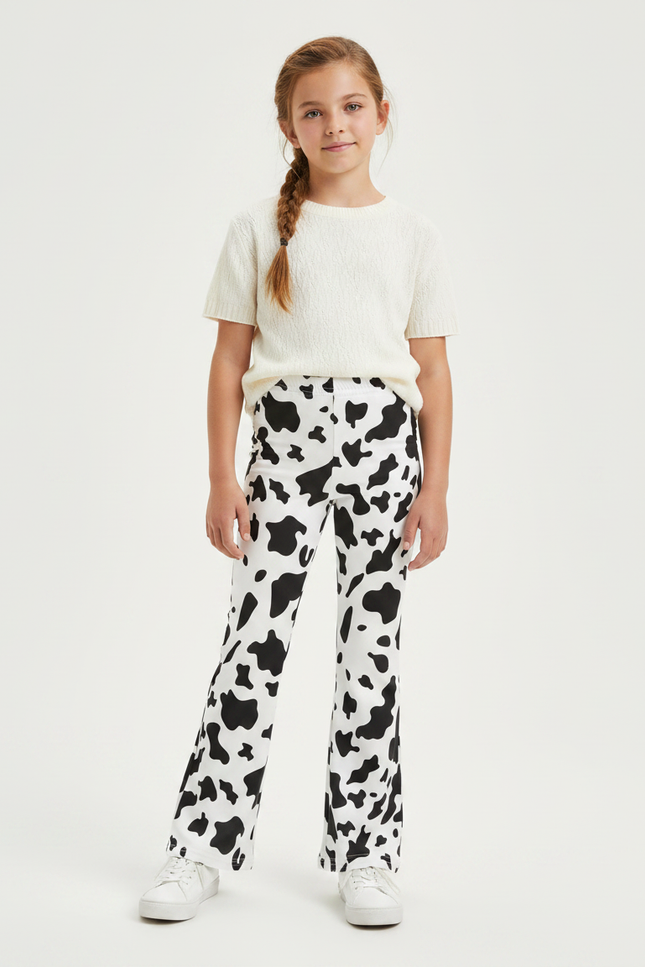 Pantalon Patte D'Éléphant Imprimé Vache Noir Blanc Fille - Maille