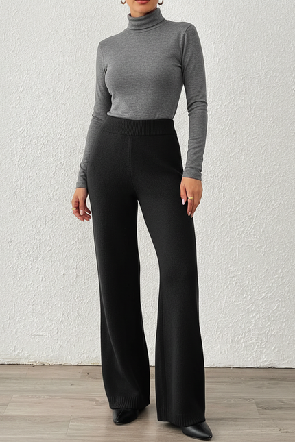 Pantalon Patte D'Éléphant Noir Tricoté Ample Confortable Hiver - Maille