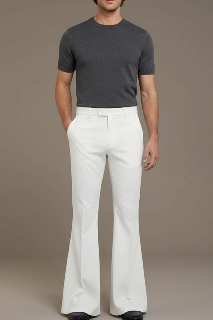 Pantalon Patte D'Éléphant Blanc Classique Homme Décontracté - Gabardine