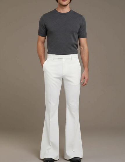 Pantalon Patte D'Éléphant Blanc Classique Homme Décontracté - Gabardine