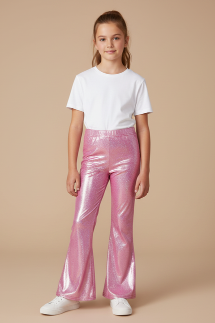 Pantalon Patte D'Éléphant Rose Brillant Métallique Enfant - Polyester