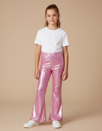 Pantalon Patte D'Éléphant Rose Brillant Métallique Enfant - Polyester