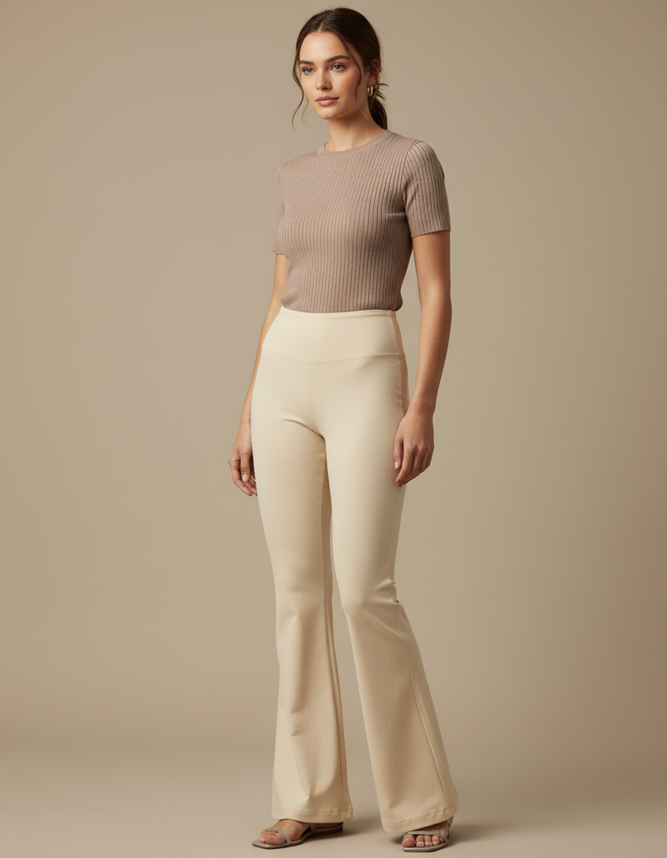 Pantalon Beige Femme Patte D'éléphant - Maille
