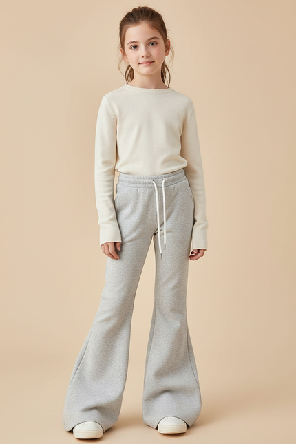 Pantalon Patte D'Éléphant Gris Sport Décontracté Taille Haute - Molleton