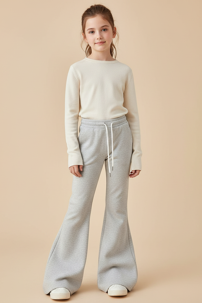 Pantalon Patte D'Éléphant Gris Sport Décontracté Taille Haute - Molleton