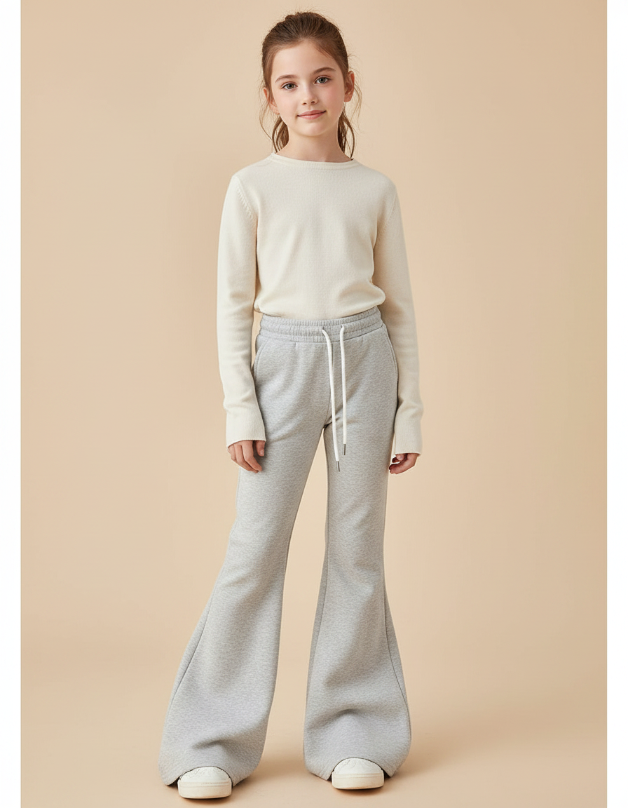 Pantalon Patte D'Éléphant Gris Sport Décontracté Taille Haute - Molleton