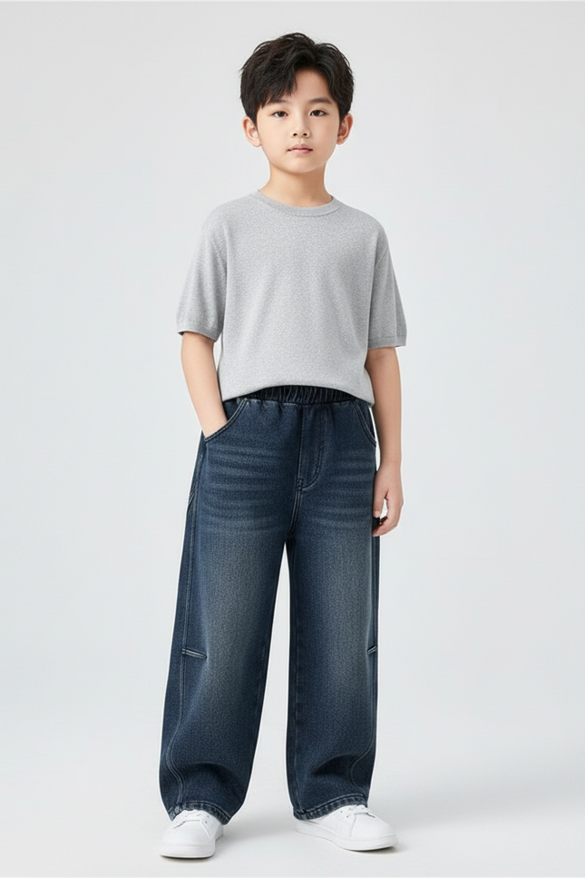 Pantalon Patte D'Éléphant Jean Bleu Délavé Ample Enfant