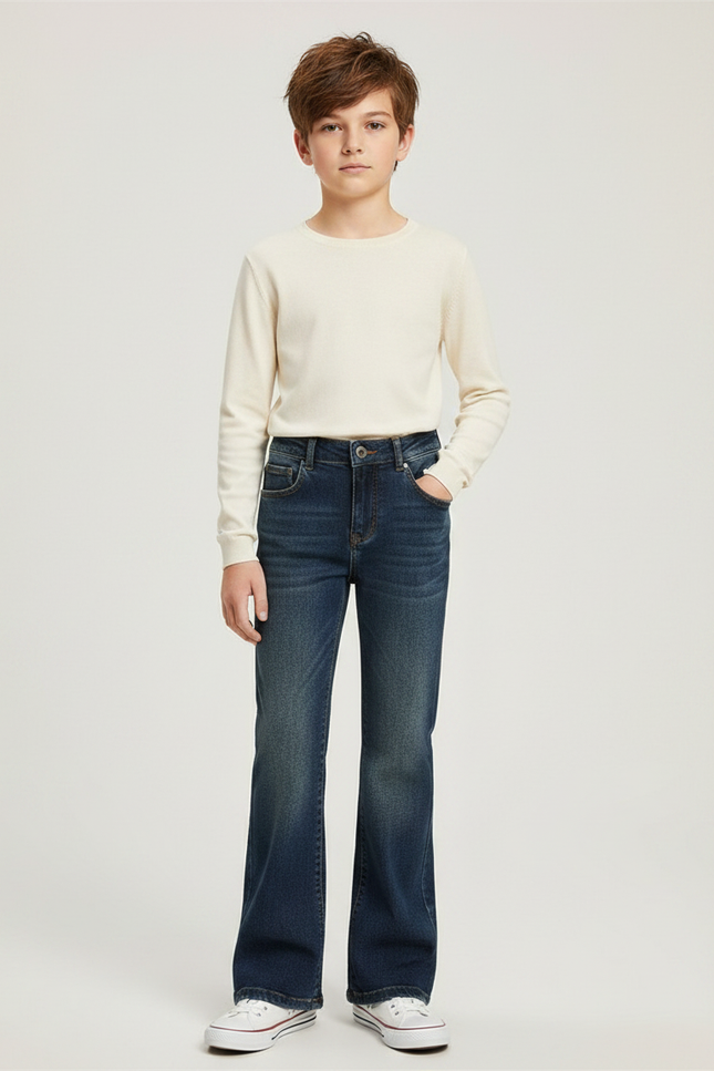 Pantalon Patte D'Éléphant Jean Bleu Délavé Confortable Enfant
