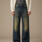 Pantalon Patte D'Éléphant Jean Délavé Ample Vintage Homme - Bleu