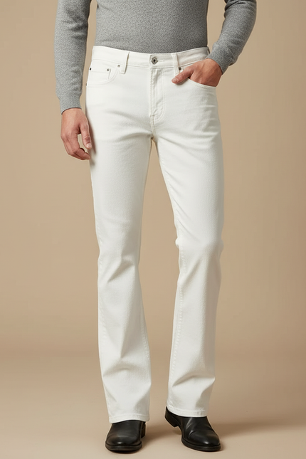 Pantalon Patte D'Éléphant Blanc Jean Évasé Confortable Homme