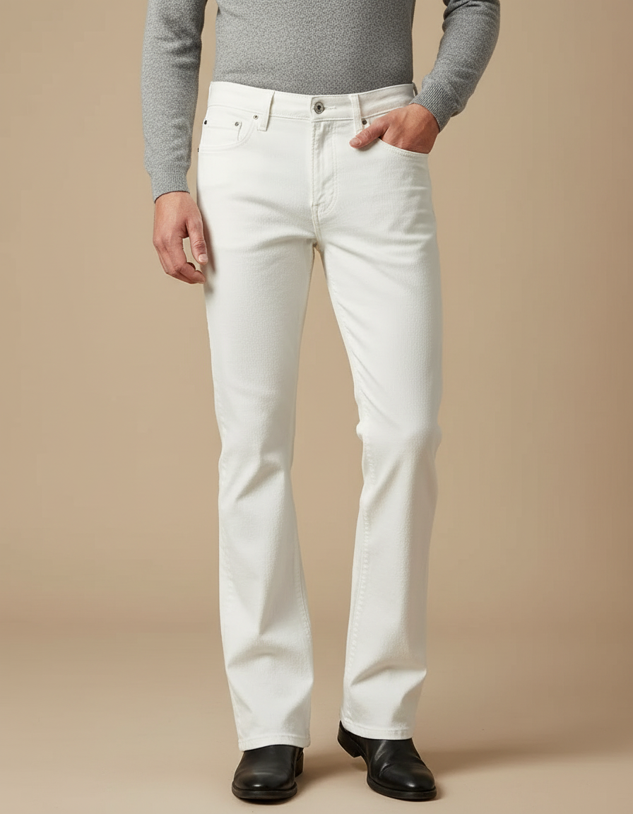 Pantalon Patte D'Éléphant Blanc Jean Évasé Confortable Homme