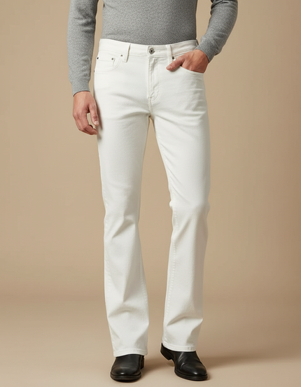 Pantalon Patte D'Éléphant Blanc Jean Évasé Confortable Homme