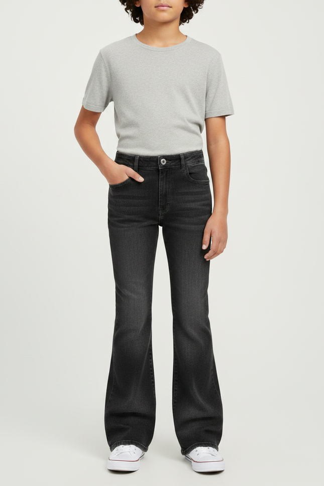 Pantalon Patte D'Éléphant Évasé Noir Denim Enfant - Jean