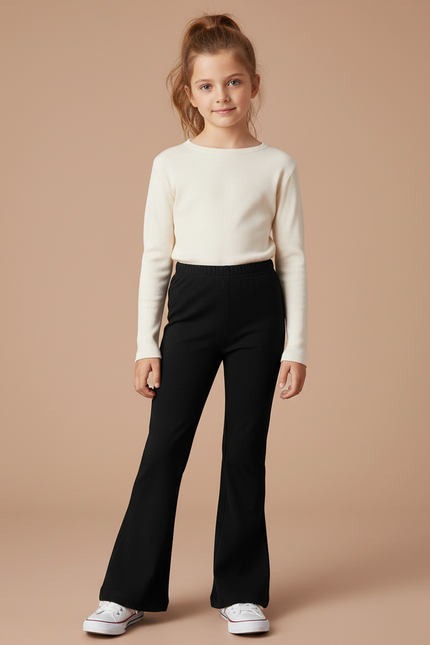 Pantalon Patte D'Éléphant Noir Uni Confortable Évasé - Maille
