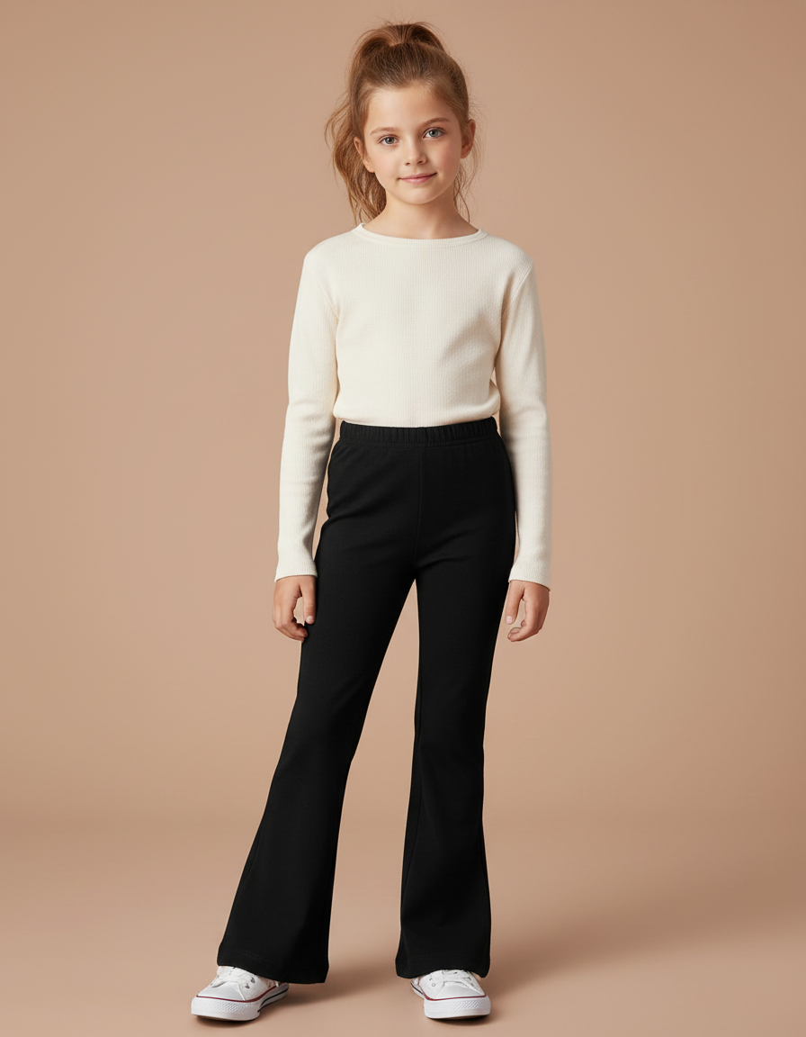 Pantalon Patte D'Éléphant Noir Uni Confortable Évasé - Maille