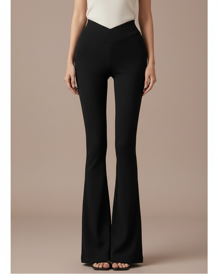Pantalon Patte D'Éléphant Noir Côtelé Taille Haute Évasé Élégant - Maille