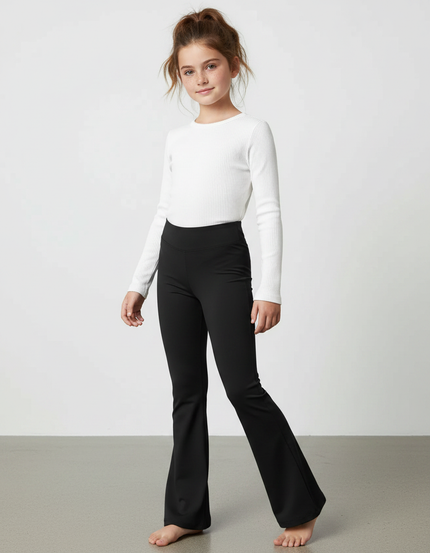 Pantalon Patte D'Éléphant Noir Uni Taille Haute Ample - Polyester