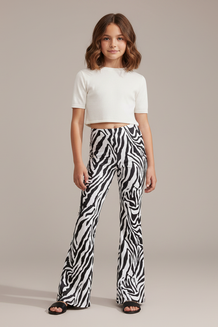 Pantalon Patte D'Éléphant Zèbre Noir Blanc Imprimé Ajusté - Maille