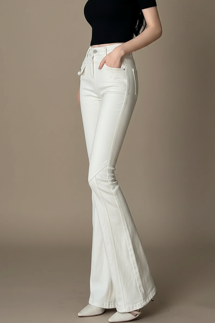 Pantalon Patte D'Éléphant Blanc Vintage Taille Haute Denim - Jean