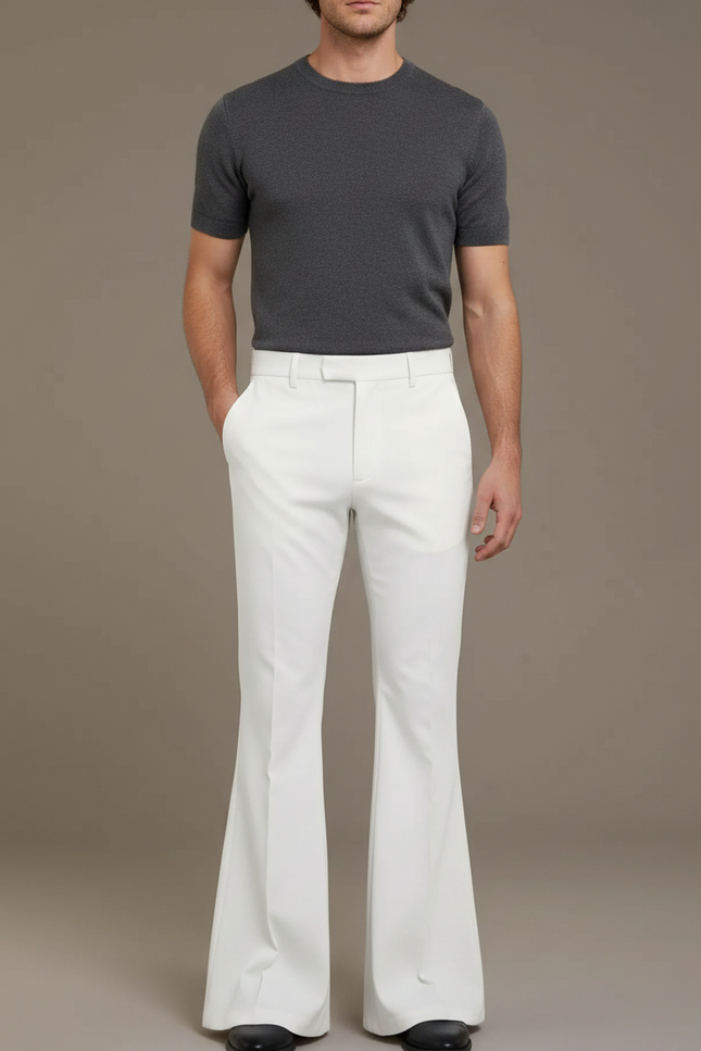 Pantalon Patte D'Éléphant Blanc Classique Homme Décontracté - Gabardine