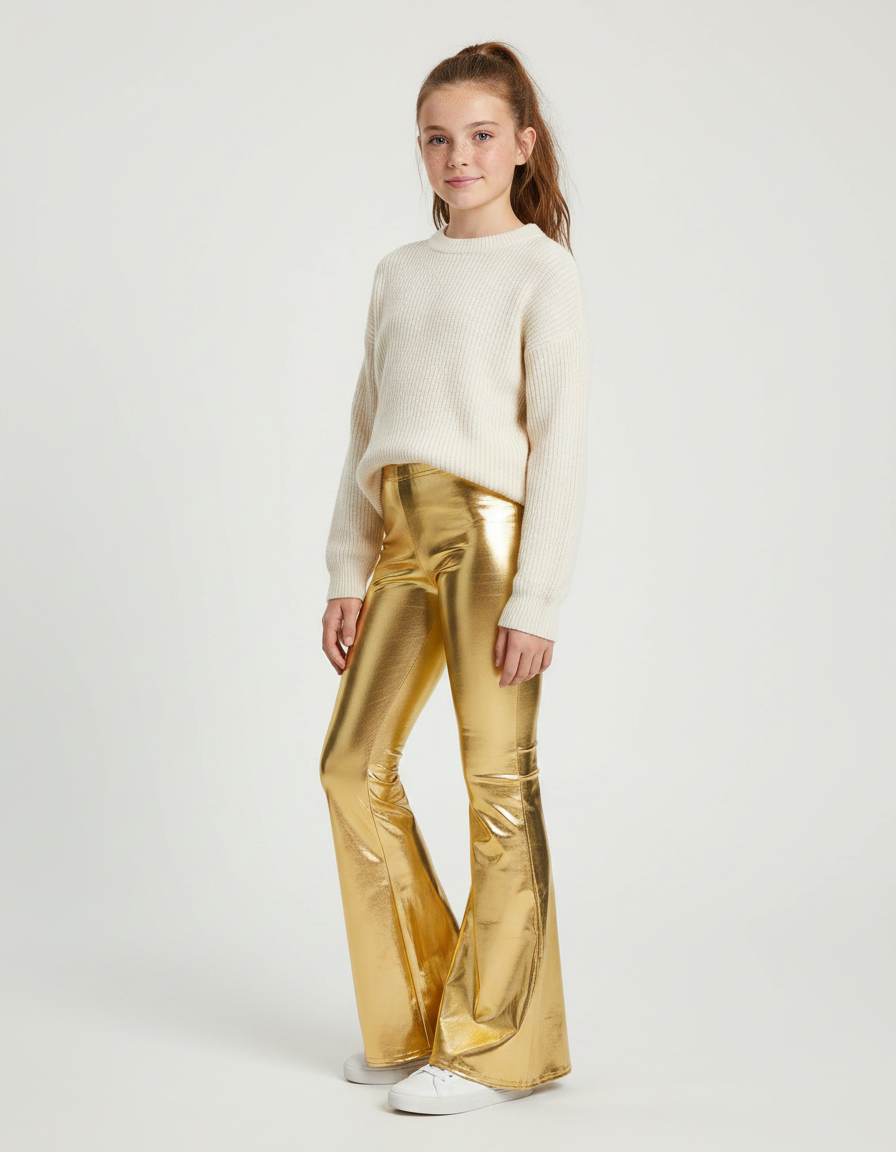 Pantalon Simili Cuir Femme Patte D Éléphant - Doré