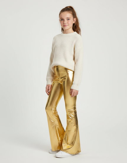 Pantalon Simili Cuir Femme Patte D Éléphant - Doré