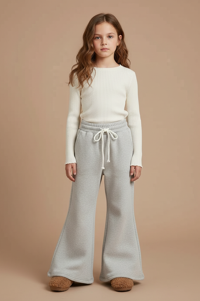 Pantalon Patte D'Éléphant Gris Molletonné Ample Confortable Enfant