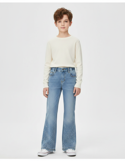 Pantalon Patte D'Éléphant Jean Bleu Paillettes Évasé Enfant