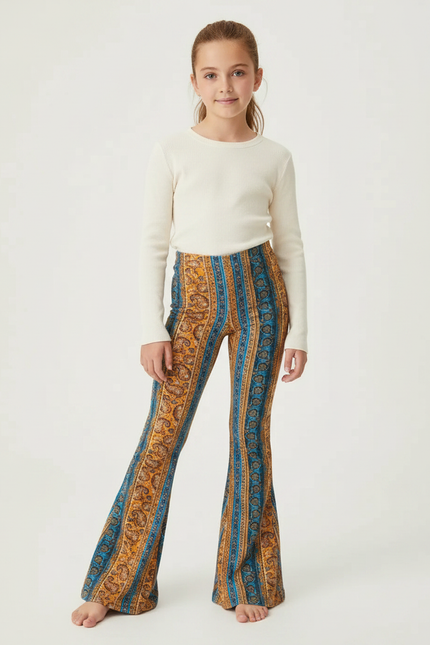 Pantalon Patte D'Éléphant Imprimé Ethnique Bohème Évasé Confortable - Maille