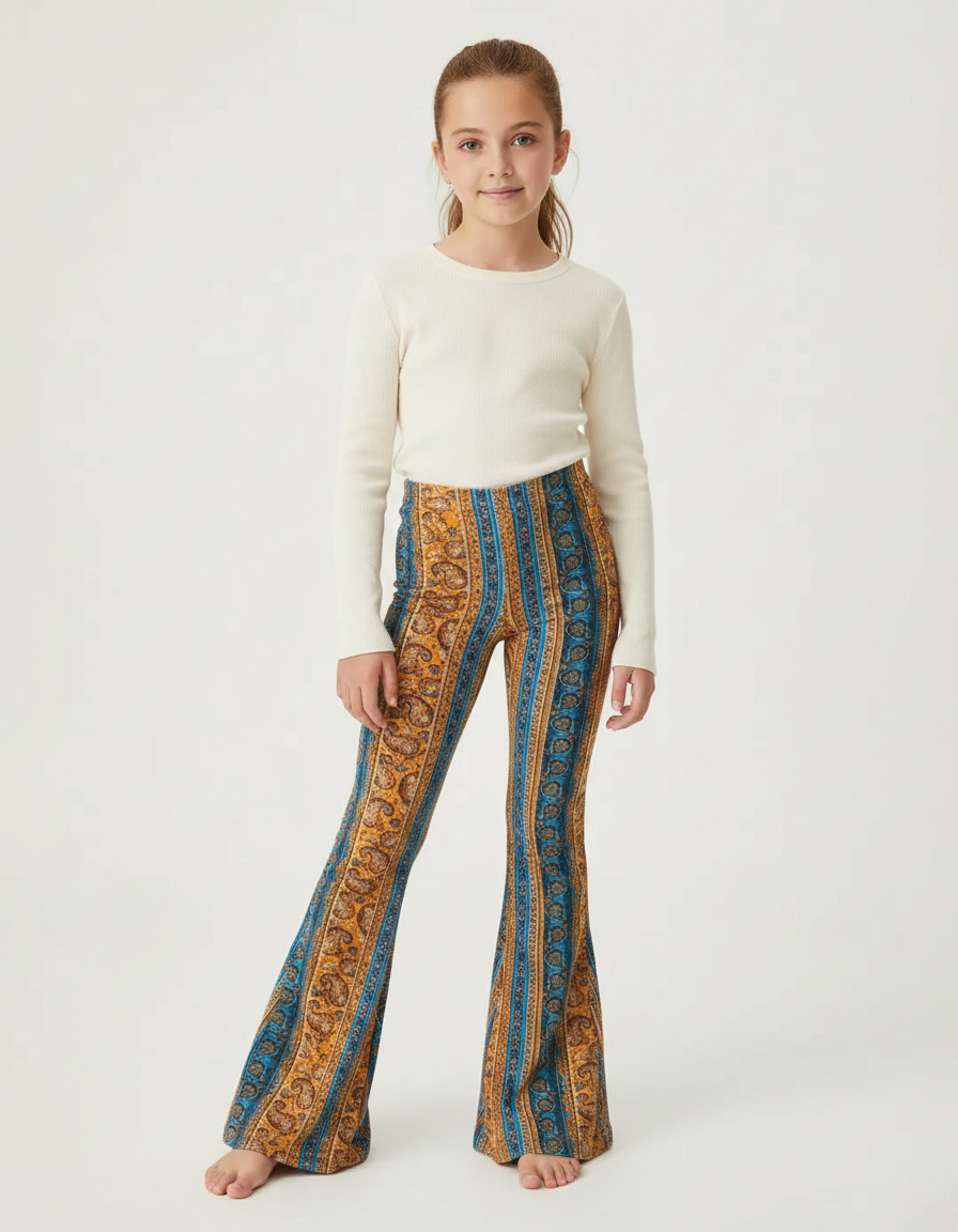 Pantalon Patte D'Éléphant Imprimé Ethnique Bohème Évasé Confortable - Maille