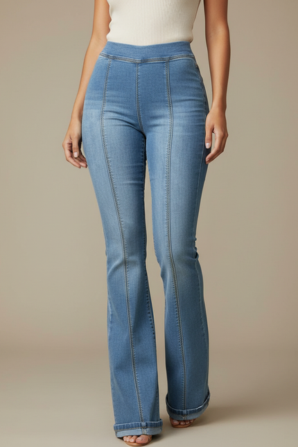 Pantalon Patte D'Éléphant En Jean Bleu Taille Haute Évasé
