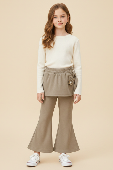 Pantalon Patte D'Éléphant Kaki Côtelé Confortable Évasé Enfant - Maille