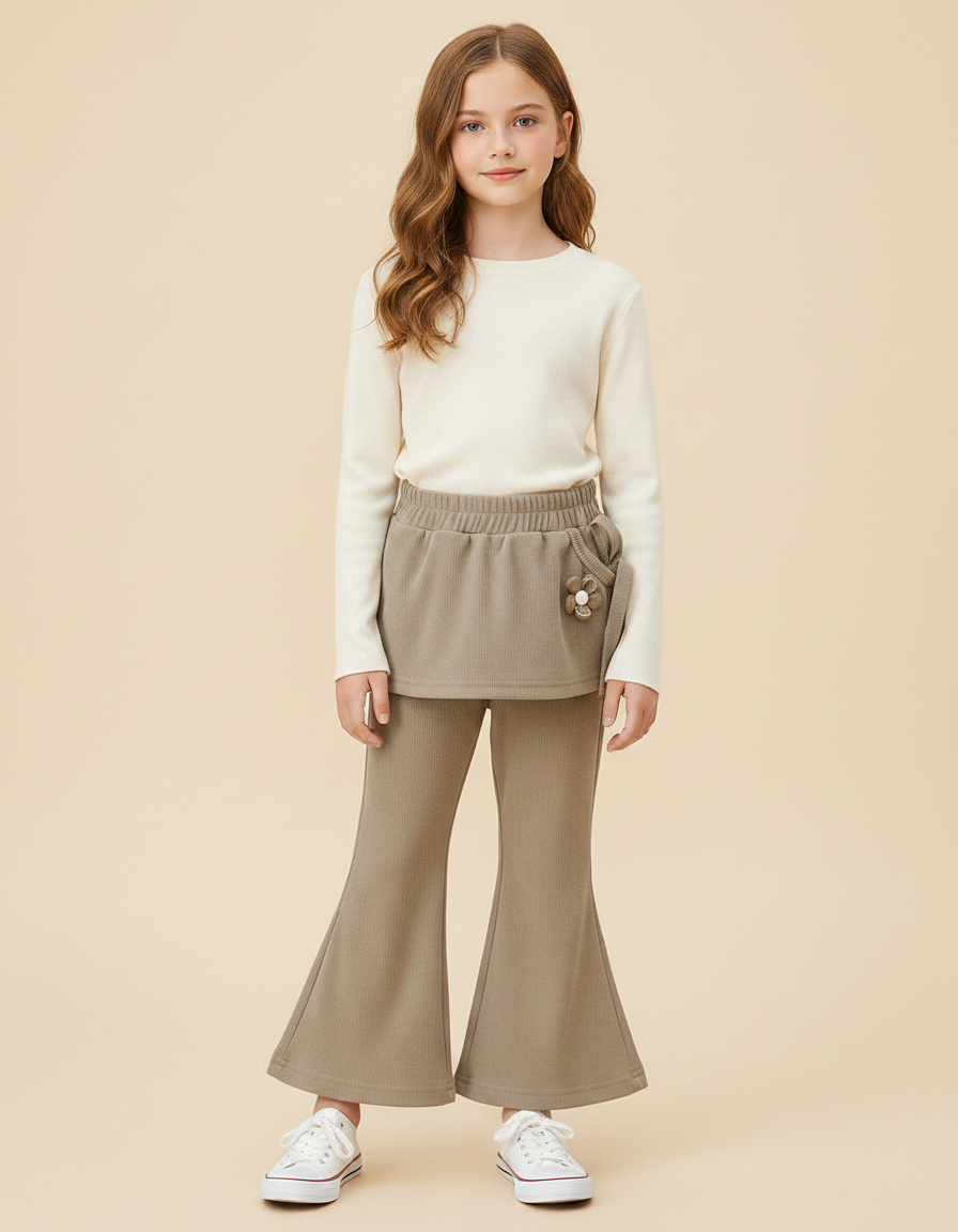 Pantalon Patte D'Éléphant Kaki Côtelé Confortable Évasé Enfant - Maille
