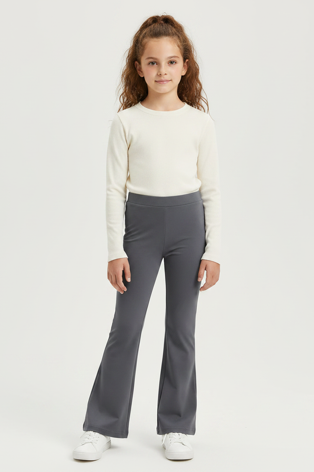 Pantalon Patte D'Éléphant Gris Uni Doux Confortable Fille - Polyester