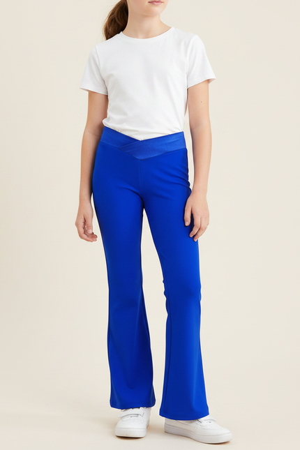 Pantalon Patte D'Éléphant Bleu Vif Élastique Évasé Fille - Polyester