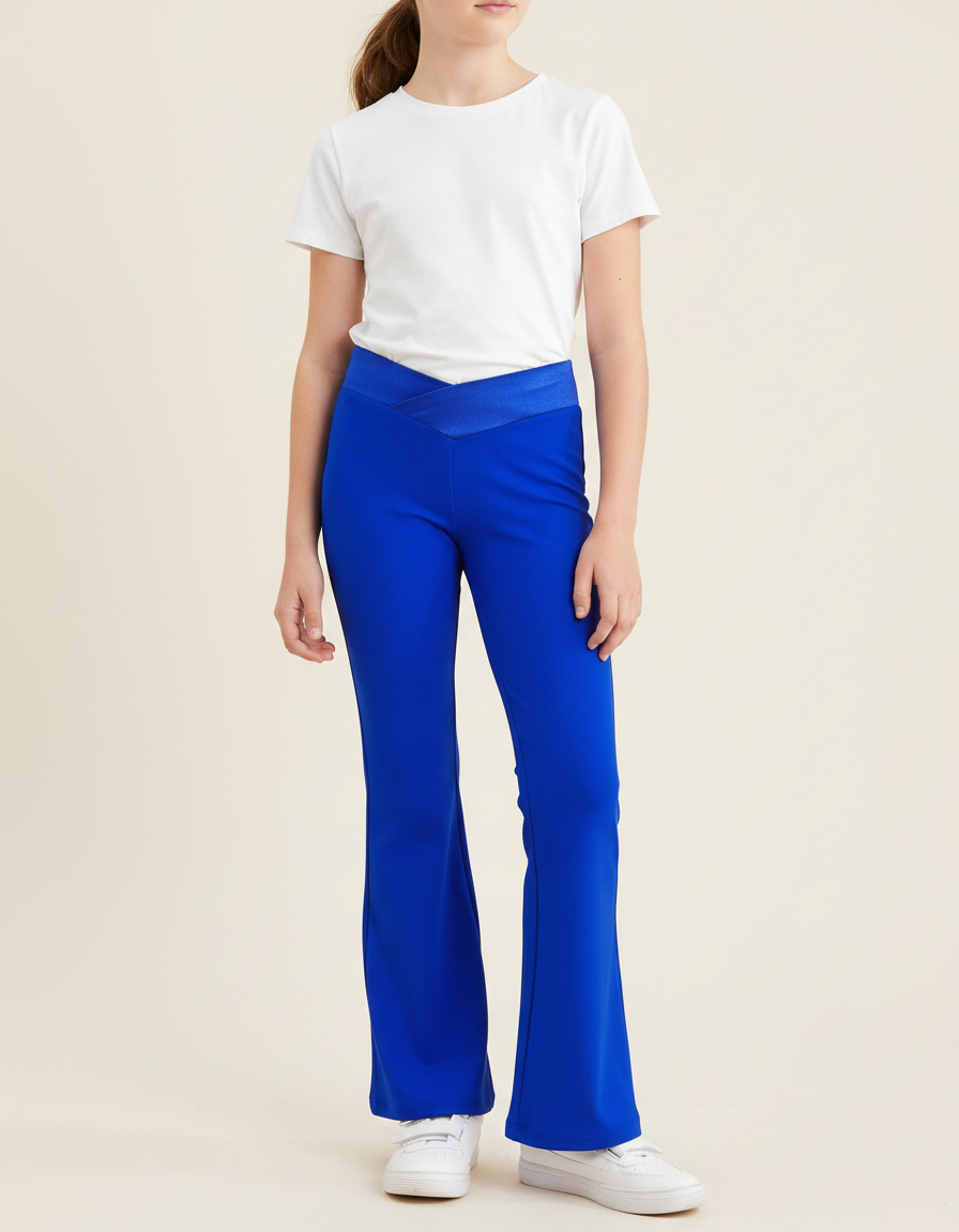 Pantalon Patte D'Éléphant Bleu Vif Élastique Évasé Fille - Polyester