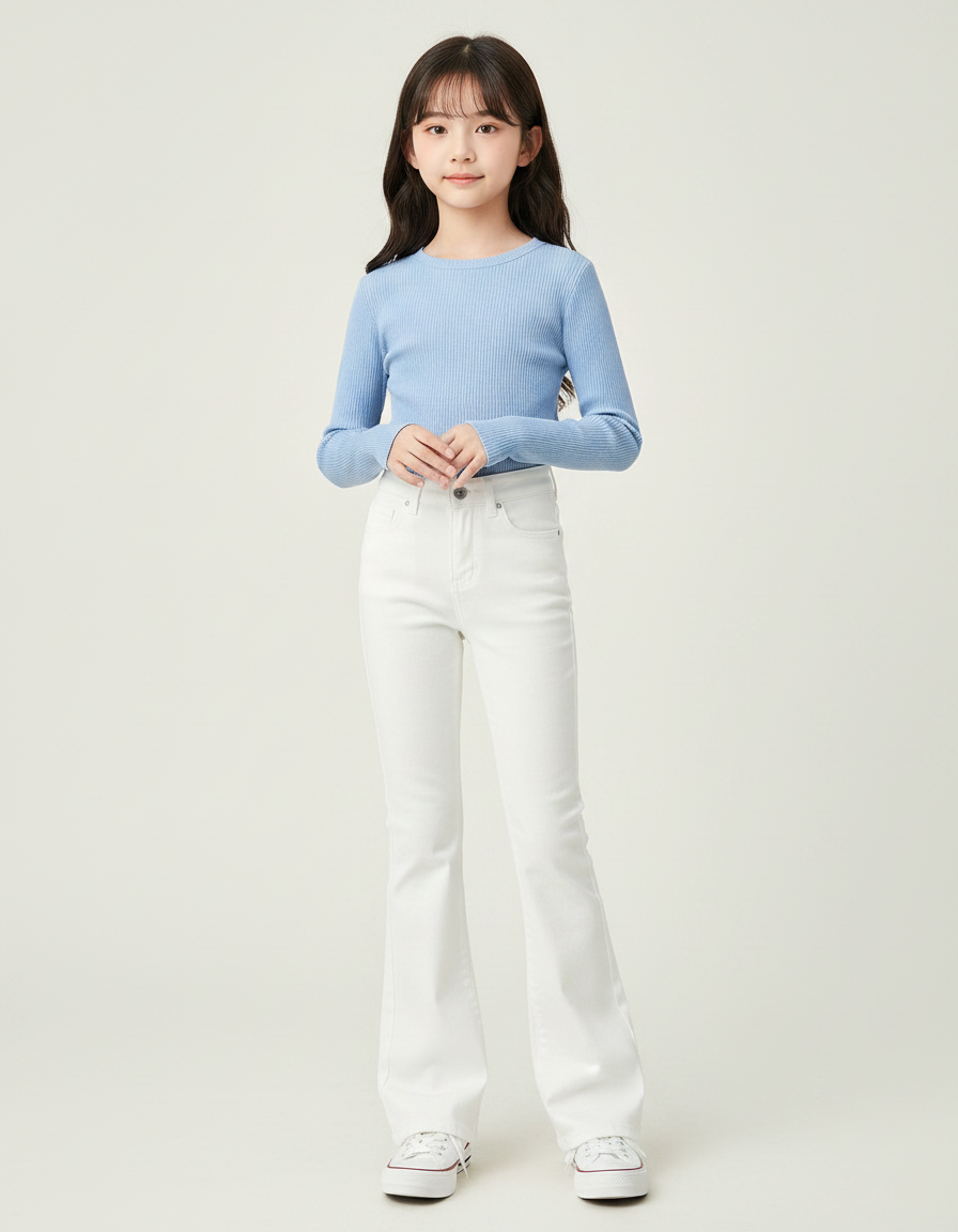 Pantalon Patte D'Éléphant Blanc Denim Bas Évasé Simple - Jean