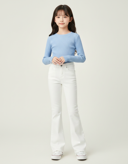Pantalon Patte D'Éléphant Blanc Denim Bas Évasé Simple - Jean