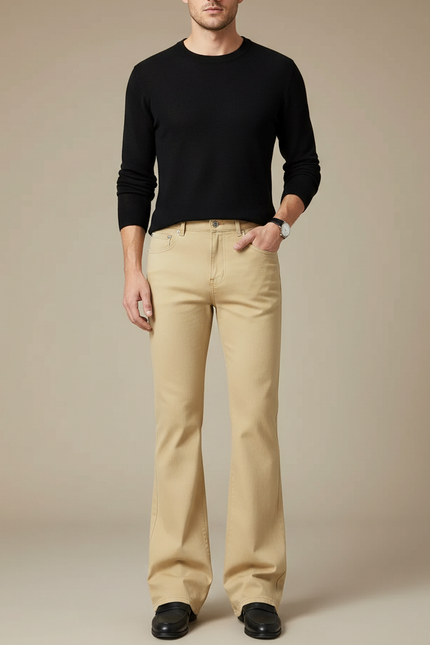 Pantalon Patte D'Éléphant Beige Uni Évasé Décontracté Homme - Jean