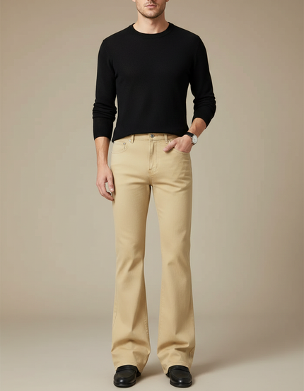 Pantalon Patte D'Éléphant Beige Uni Évasé Décontracté Homme - Jean