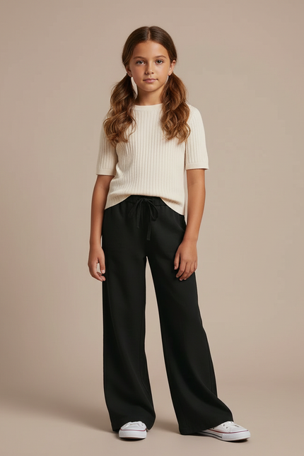 Pantalon Patte D'Éléphant Noir Fluide Décontracté Fille - Viscose