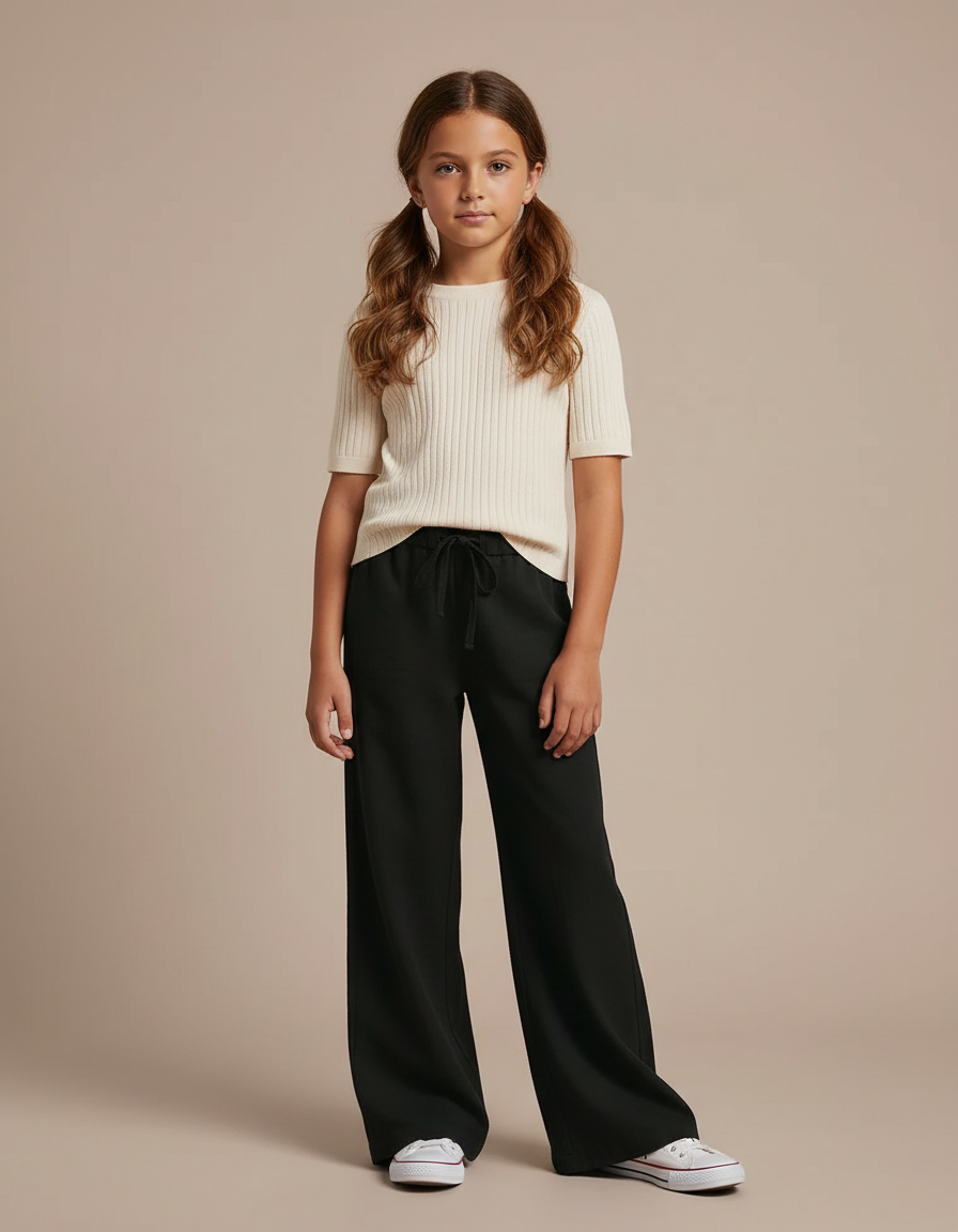 Pantalon Patte D'Éléphant Noir Fluide Décontracté Fille - Viscose
